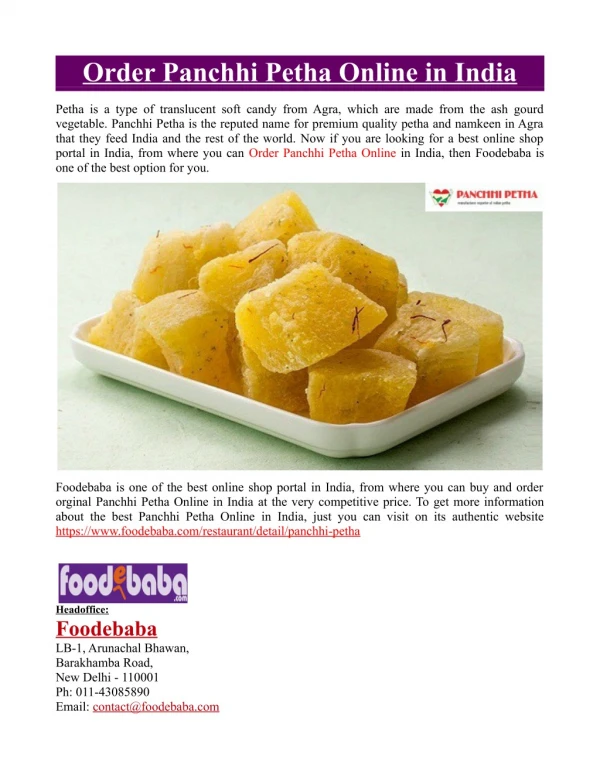 Order Panchhi Petha Online in India