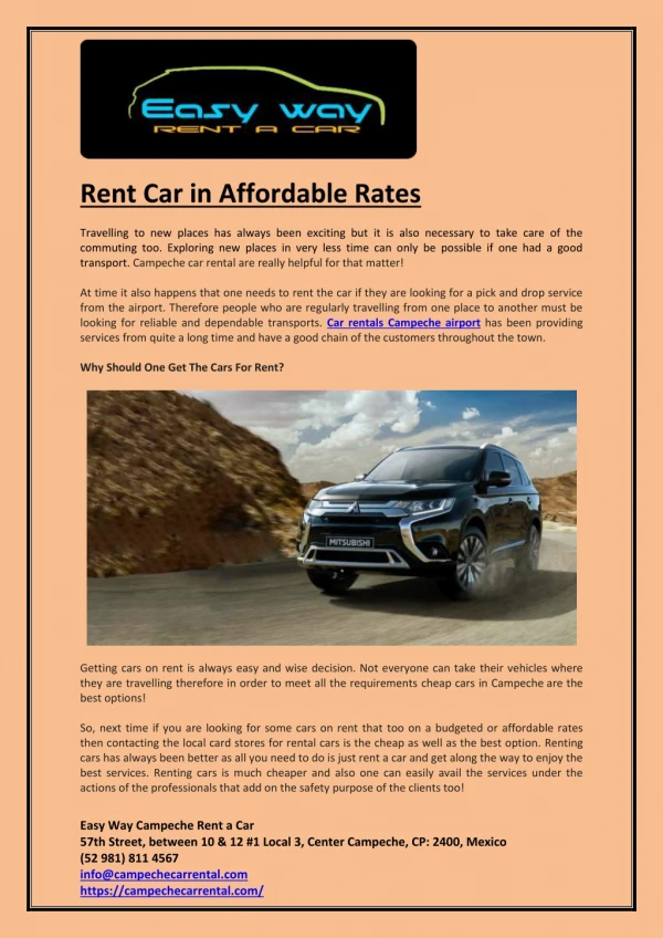 Rent Car in Affordable Rates