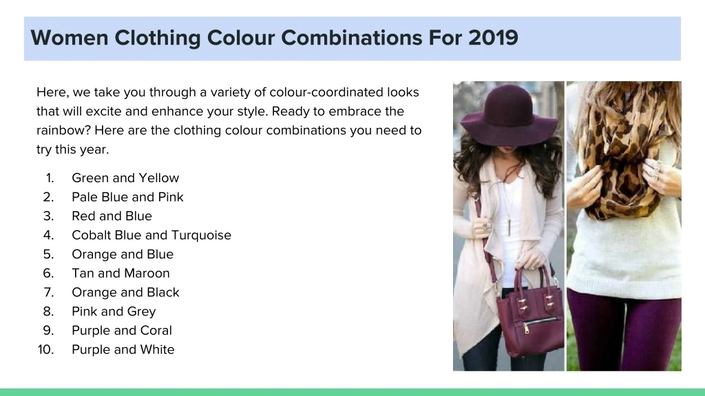 women clothing colour combinations for 2019