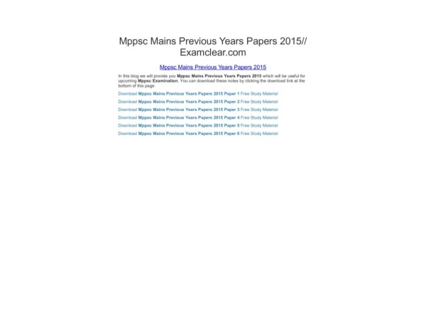 Mppsc Mains Previous Years Papers 2015//Examclear.com