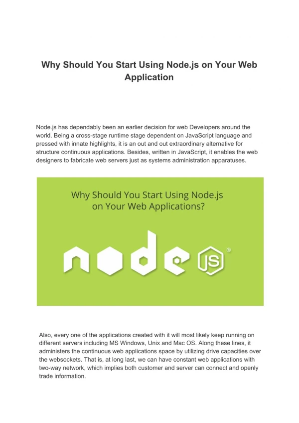 Why Should You Start Using Node.js on Your Web Application