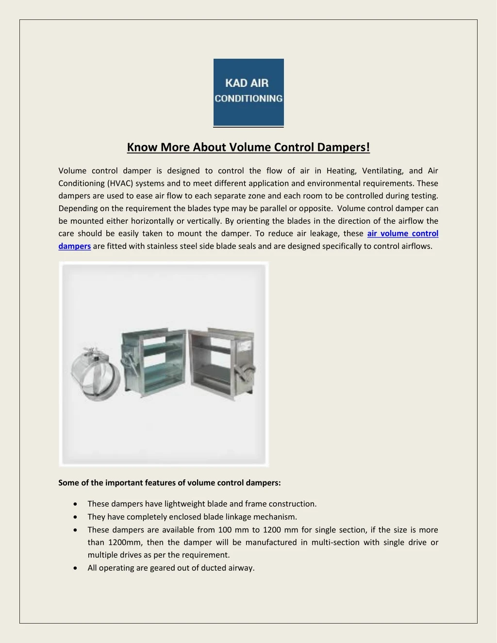 know more about volume control dampers