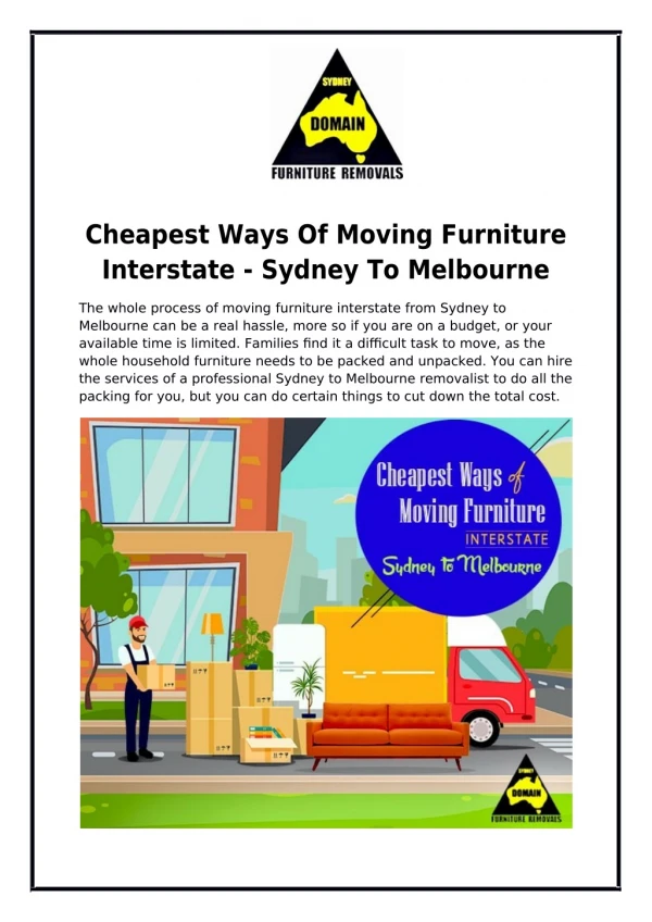 Cheapest Ways Of Moving Furniture Interstate - Sydney To Melbourne