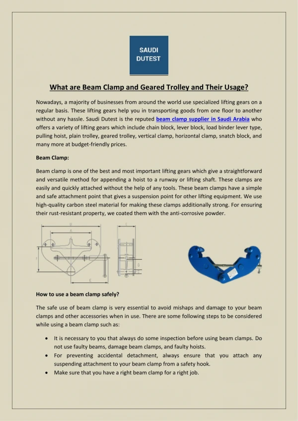 What are Beam Clamp and Geared Trolley and Their Usage?