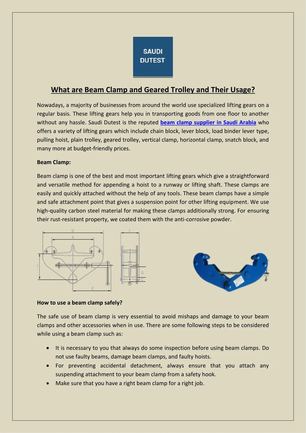 what are beam clamp and geared trolley and their