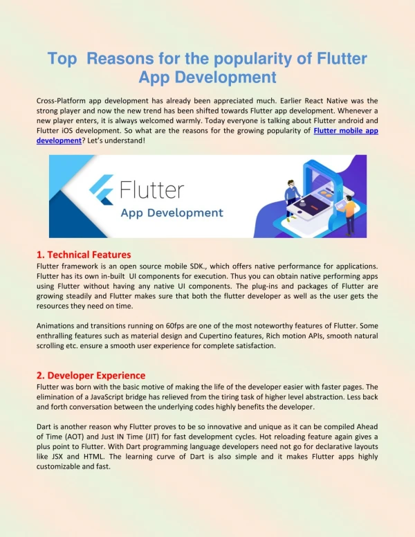 Top Reasons for the popularity of Flutter App Development