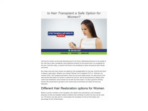 Is Hair Transplant a Safe Option for Women?