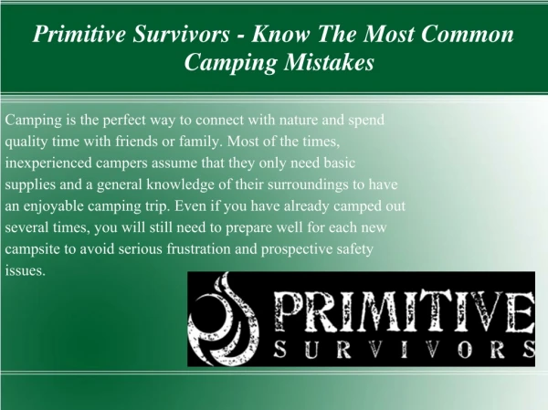 Primitive Survivors - Know The Most Common Camping Mistakes