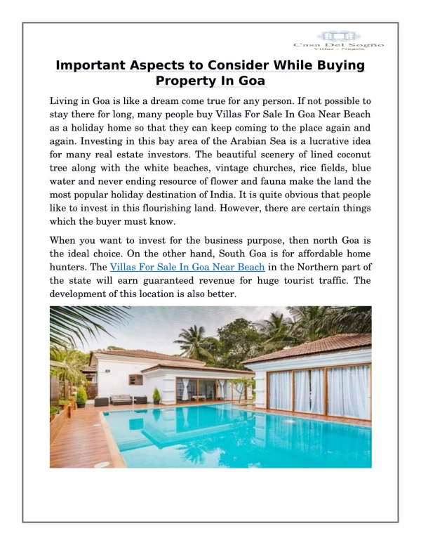 Important Aspects to Consider While Buying Property In Goa