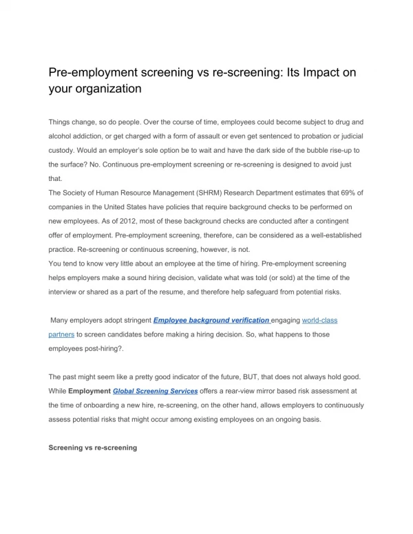 Pre-employment screening vs re-screening: Its Impact on your organization