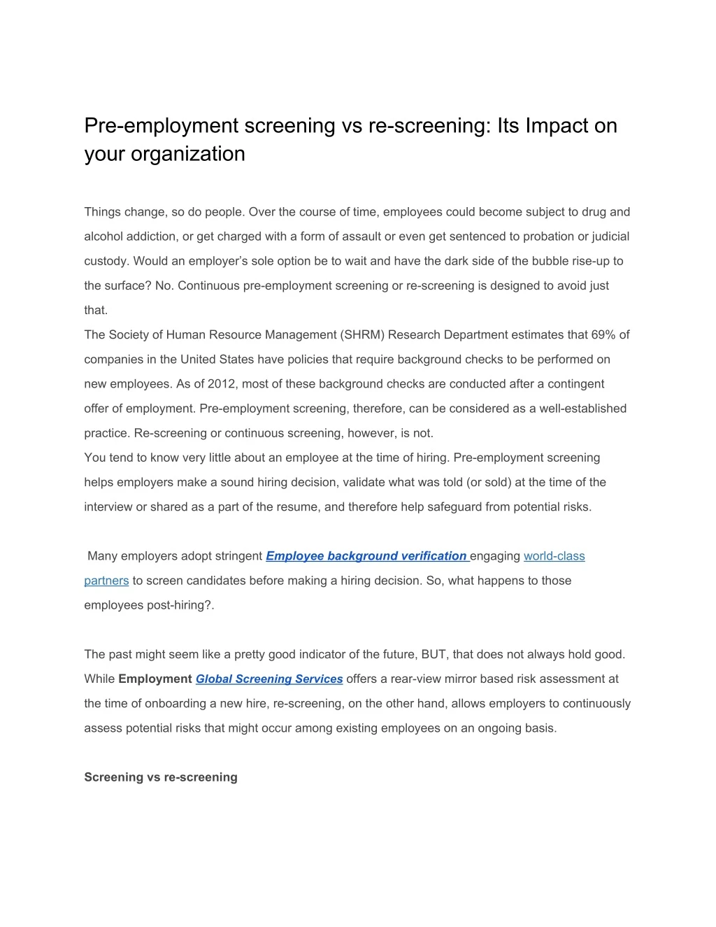pre employment screening vs re screening