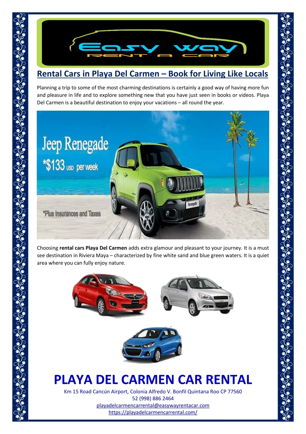 rental cars in playa del carmen book for living