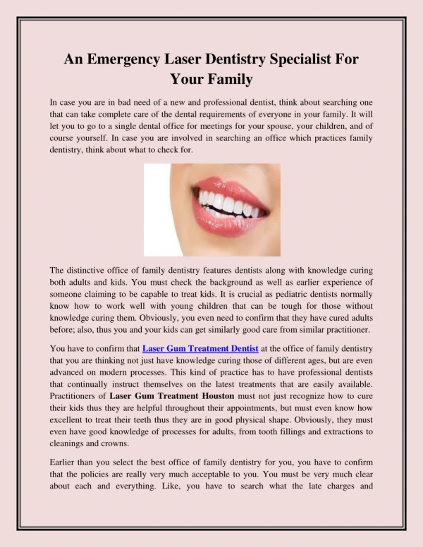 An Emergency Laser Dentistry Specialist For Your Family