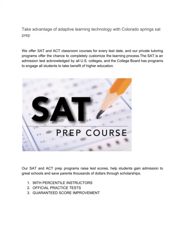 Take advantage of adaptive learning technology with Colorado springs sat prep