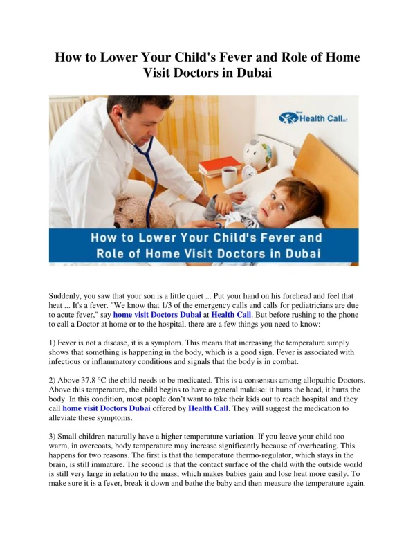 How to Lower Your Child's Fever and Role of Home Visit Doctors in Dubai