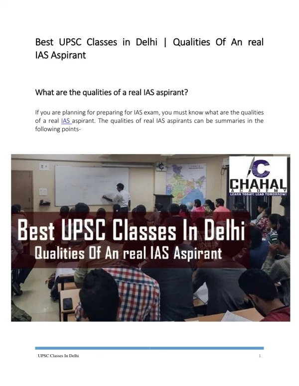 Best UPSC Classes In Delhi |Qualities Of An real IAS Aspirant