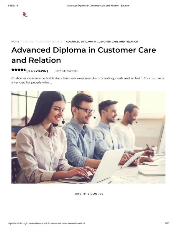 Advanced Diploma in Customer Care and Relation - Edukite