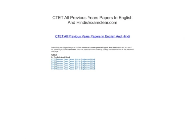 CTET All Previous Years Papers In English And Hindi//Examclear.com