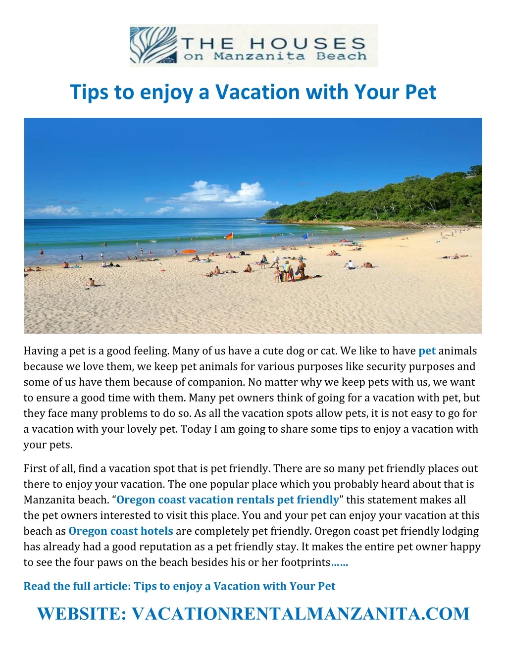 tips to enjoy a vacation with your pet