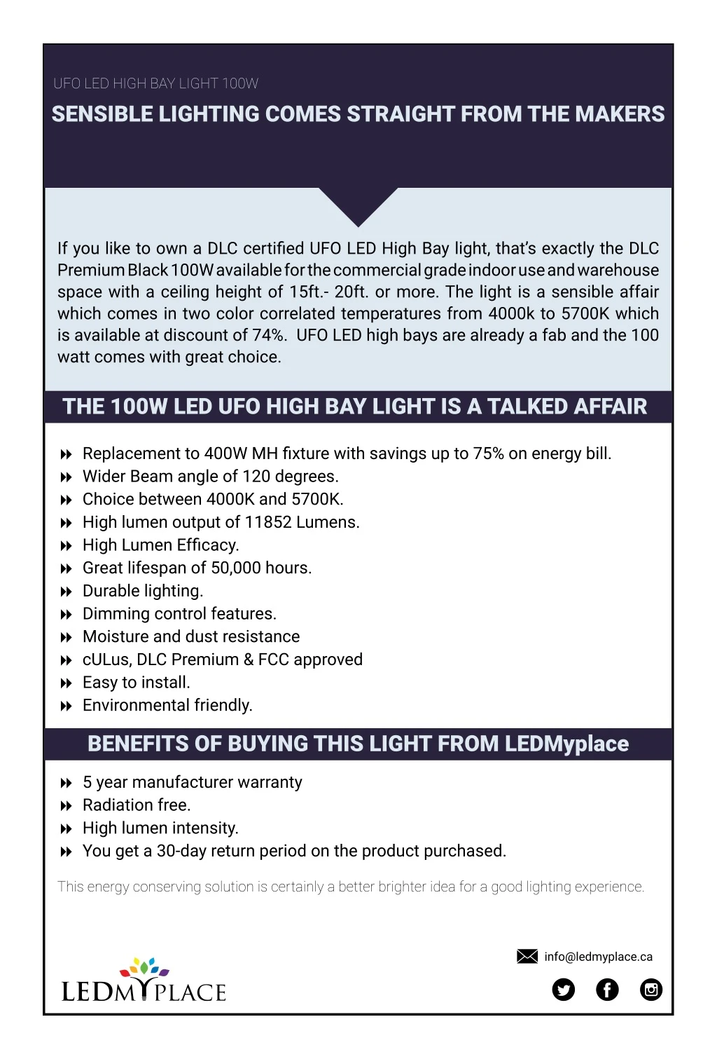 ufo led high bay light 100w