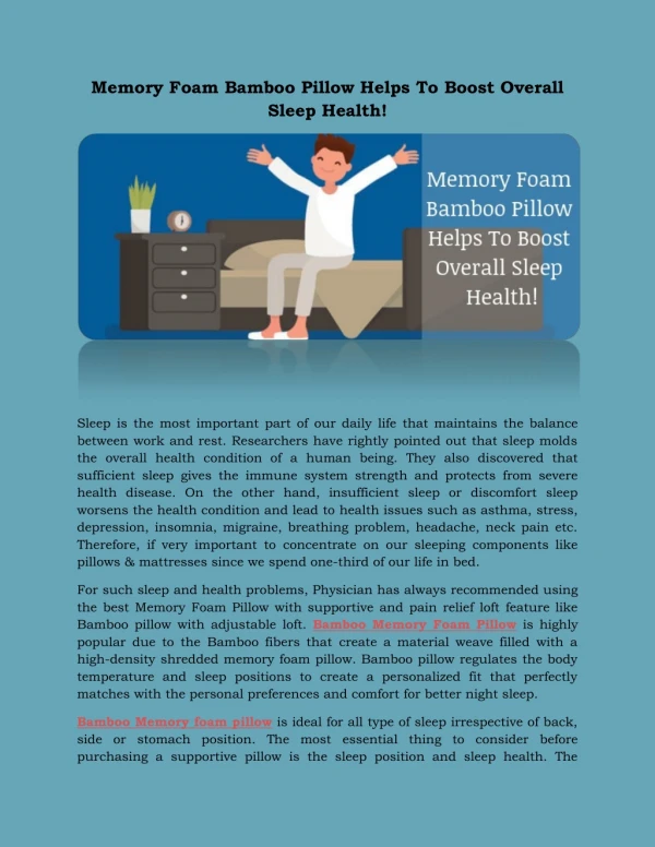 Memory Foam Bamboo Pillow Helps To Boost Overall Sleep Health!