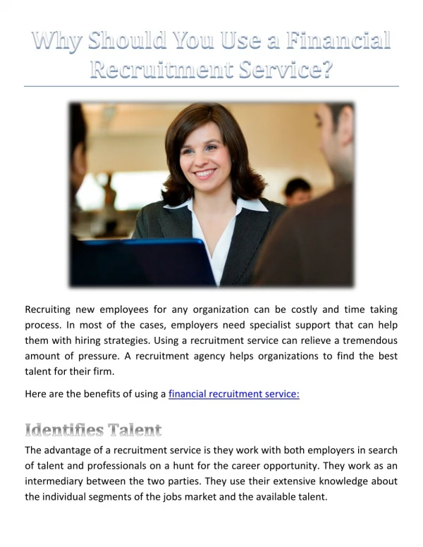 Why Should You Use a Financial Recruitment Service?