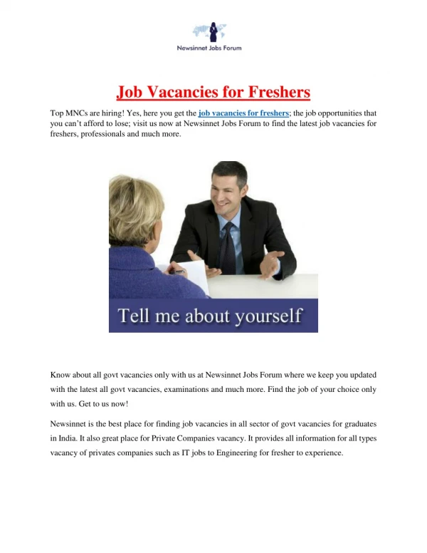 Job Vacancies for Freshers