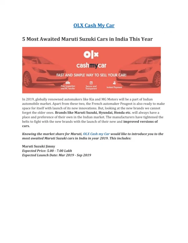 5 Most Awaited Maruti Suzuki Cars in India this Year