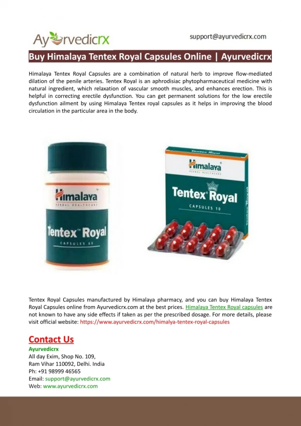 Buy Himalaya Tentex Royal Capsules Online-Ayurvedicrx