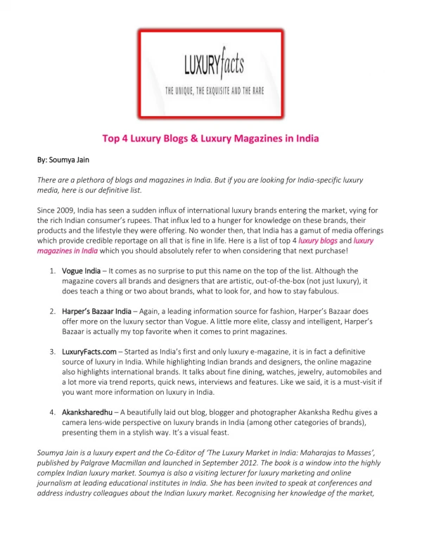 Top 4 Luxury Blogs & Luxury Magazines in India