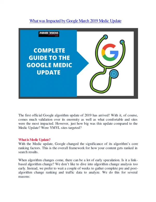 What was Impacted by Google March 2019 Medic Update