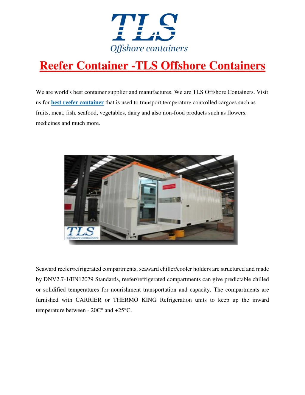 reefer container tls offshore containers