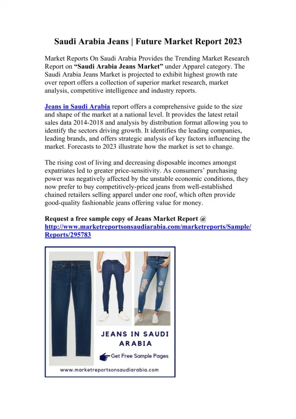 Saudi Arabia Jeans | Future Apparel Market Report 2023