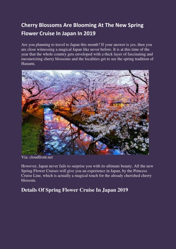 Cherry Blossoms Are Blooming At The New Spring Flower Cruise In Japan In 2019