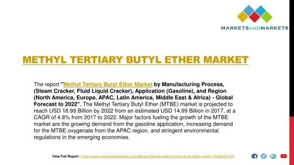 Methyl Tertiary Butyl Ether Market worth 18.99 Billion USD by 2022