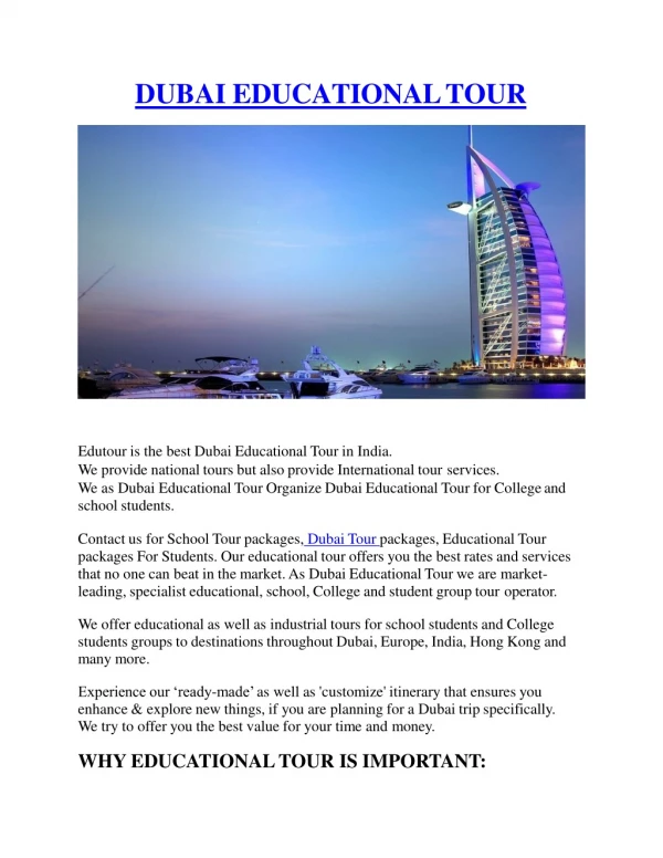 Dubai Educational Tour | College Tour | Educational Tour Operator