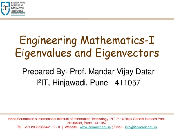 Eigenvalues and Eigenvectors - Department of Applied Sciences and Engineering