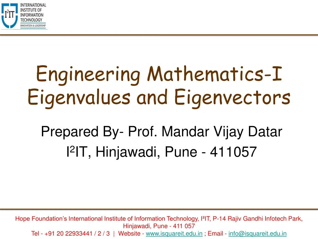 engineering mathematics i eigenvalues and eigenvectors