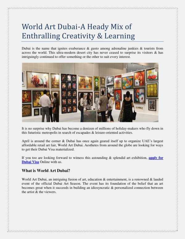 World Art Dubai-A Heady Mix of Enthralling Creativity & Learning