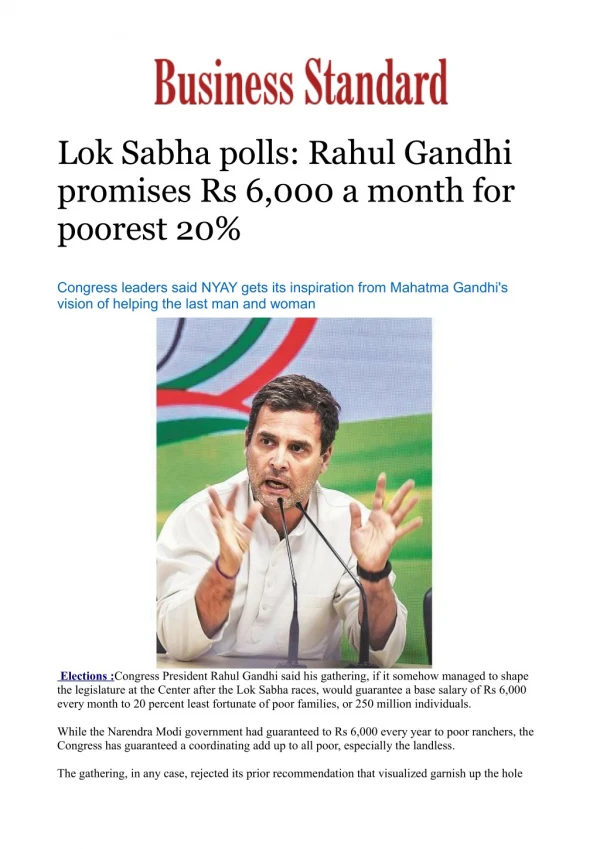 Lok Sabha polls: Rahul Gandhi promises Rs 6,000 a month for poorest 20%