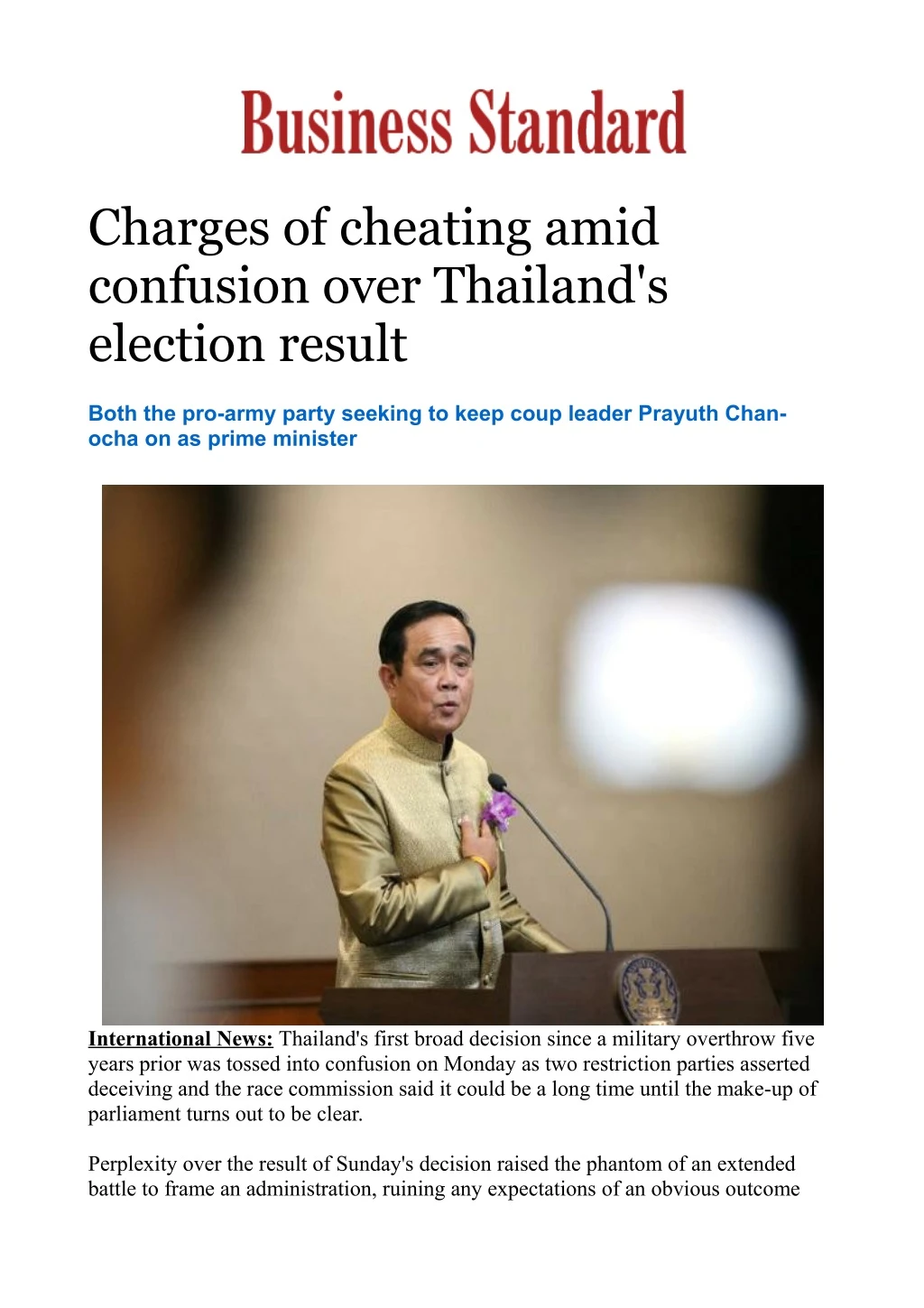 charges of cheating amid confusion over thailand
