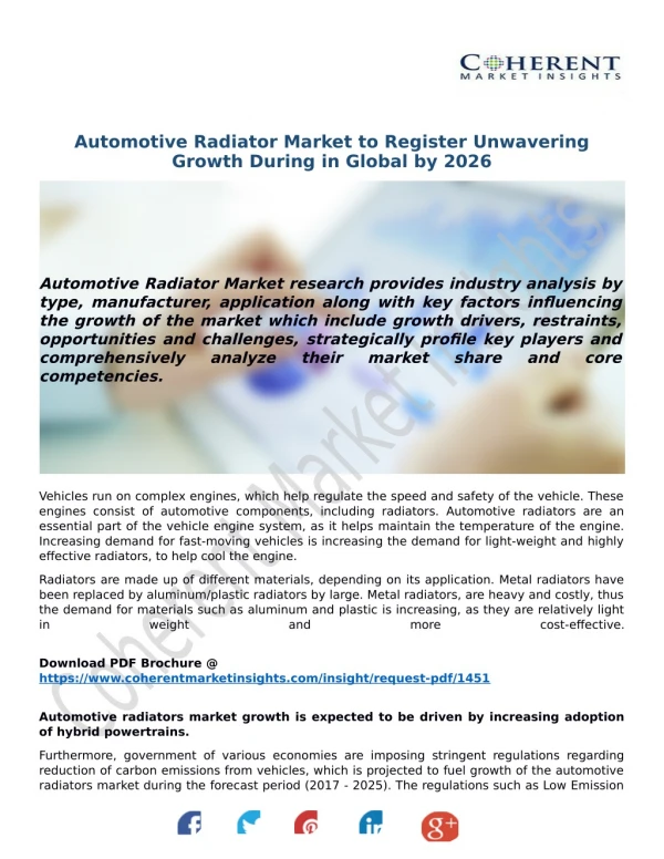 Automotive Radiator Market to Register Unwavering Growth During in Global by 2026