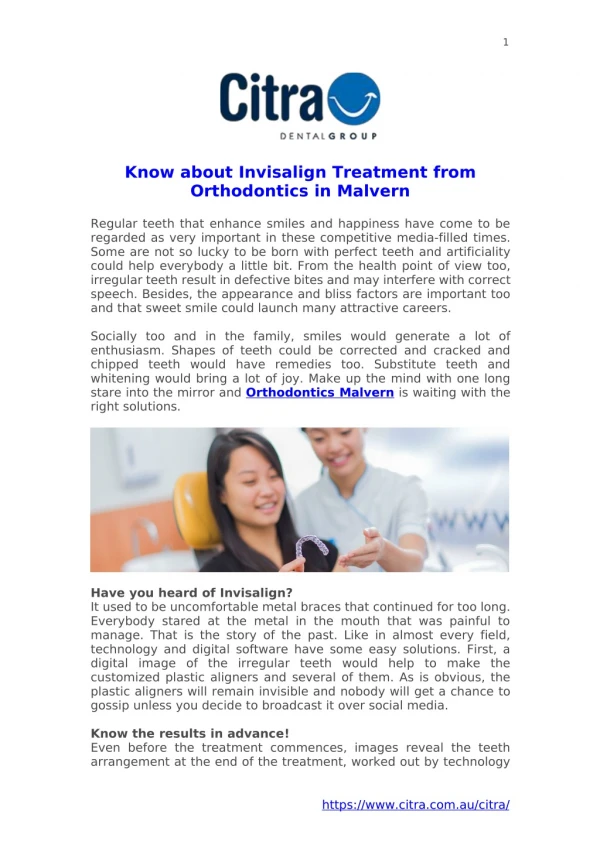 Know about Invisalign Treatment from Orthodontics in Malvern