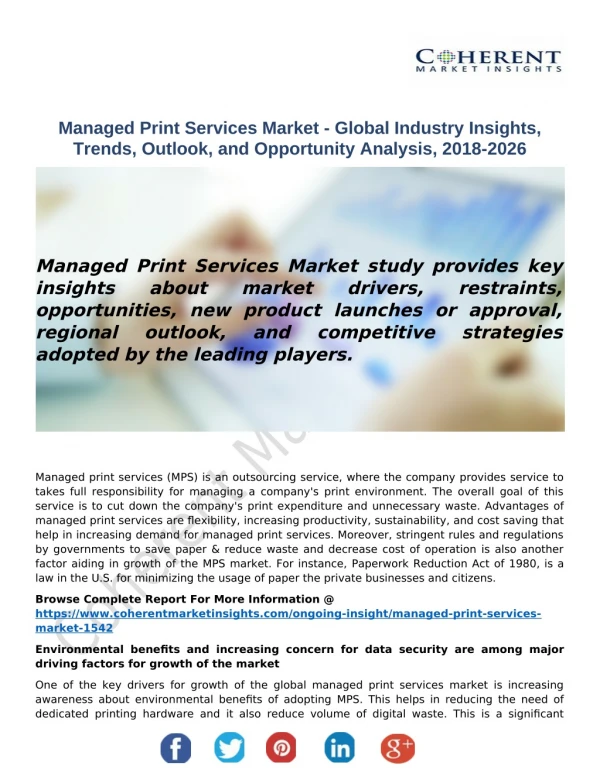 Managed Print Services Market - Global Industry Insights, Trends, Outlook, and Opportunity Analysis, 2018-2026