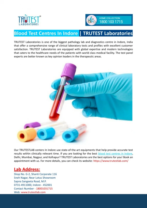 Blood Test Centres In Indore-Delhi-TRUTEST Laboratories