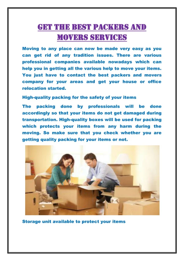 Get the Best Packers and Movers Services