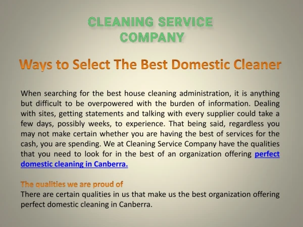 Ways to Select The Best Domestic Cleaner
