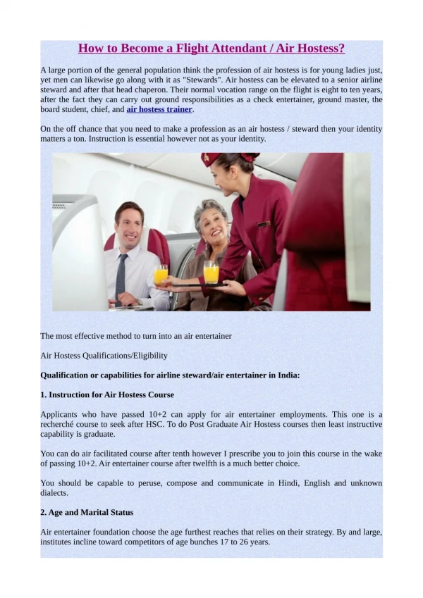 How to Become a Flight Attendant / Air Hostess?