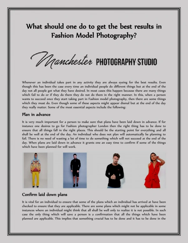 What should one do to get the best results in Fashion Model Photography?