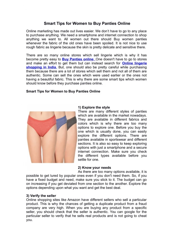 Smart Tips for Women to Buy Panties Online